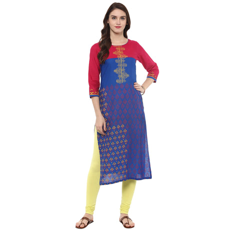 Blended Cotton Printed Kurta Top in Blue