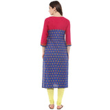 Blended Cotton Printed Kurta Top In Blue