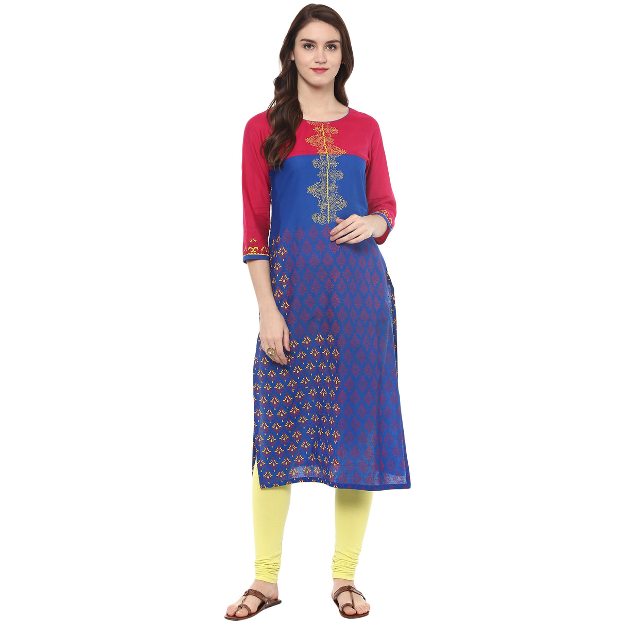 Blended Cotton Printed Kurta Top In Blue