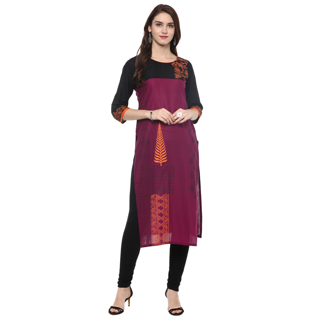 Blended Cotton Printed Kurti Top In Purple