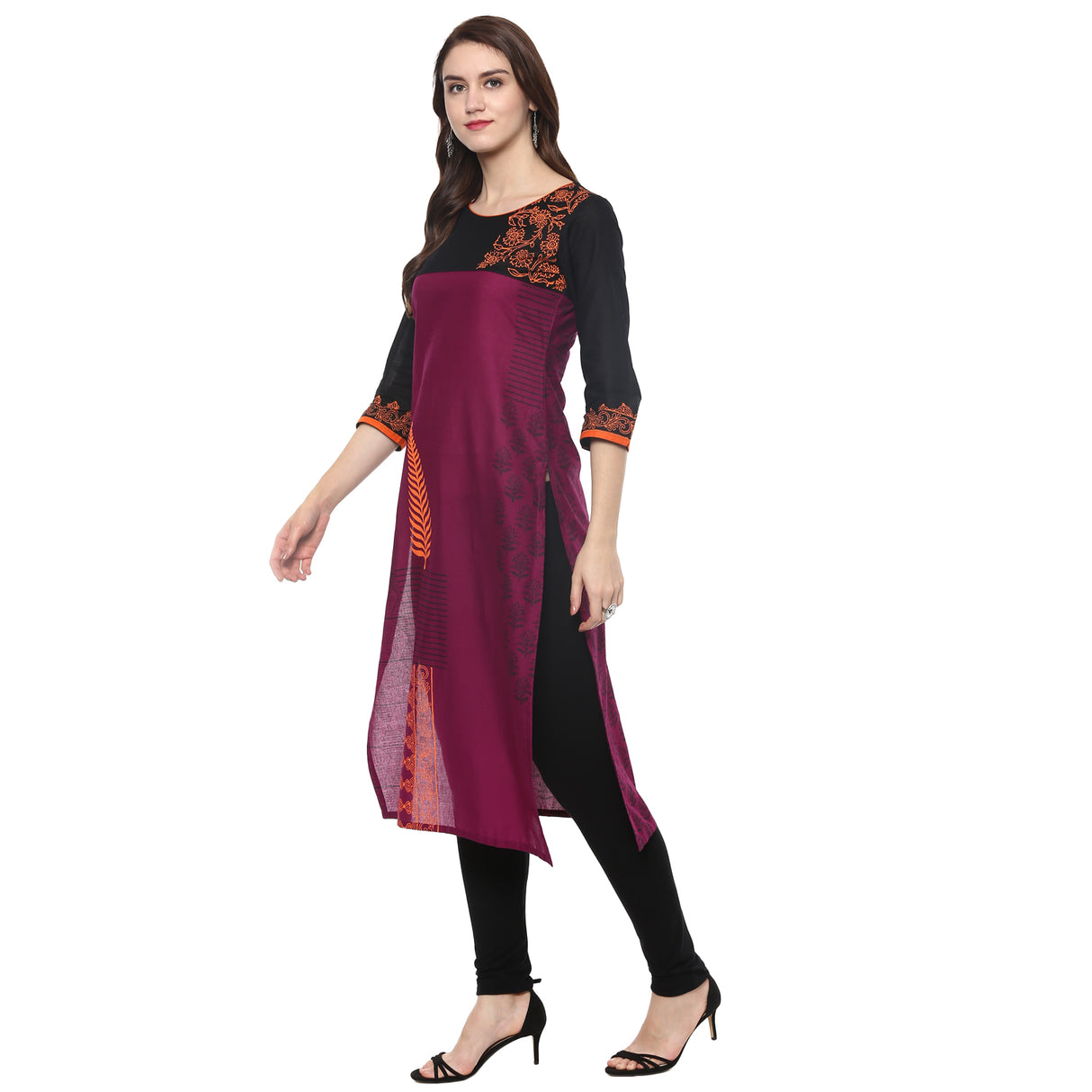 Blended Cotton Printed Kurti Top In Purple