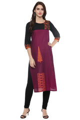 Blended Cotton Printed Kurti Top In Purple