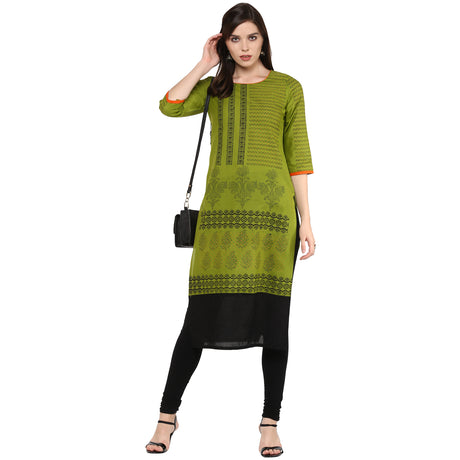 Blended Cotton Printed Kurta Top In Green