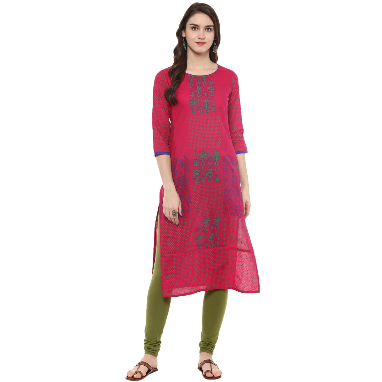 Blended Cotton Printed Kurta Top In Pink