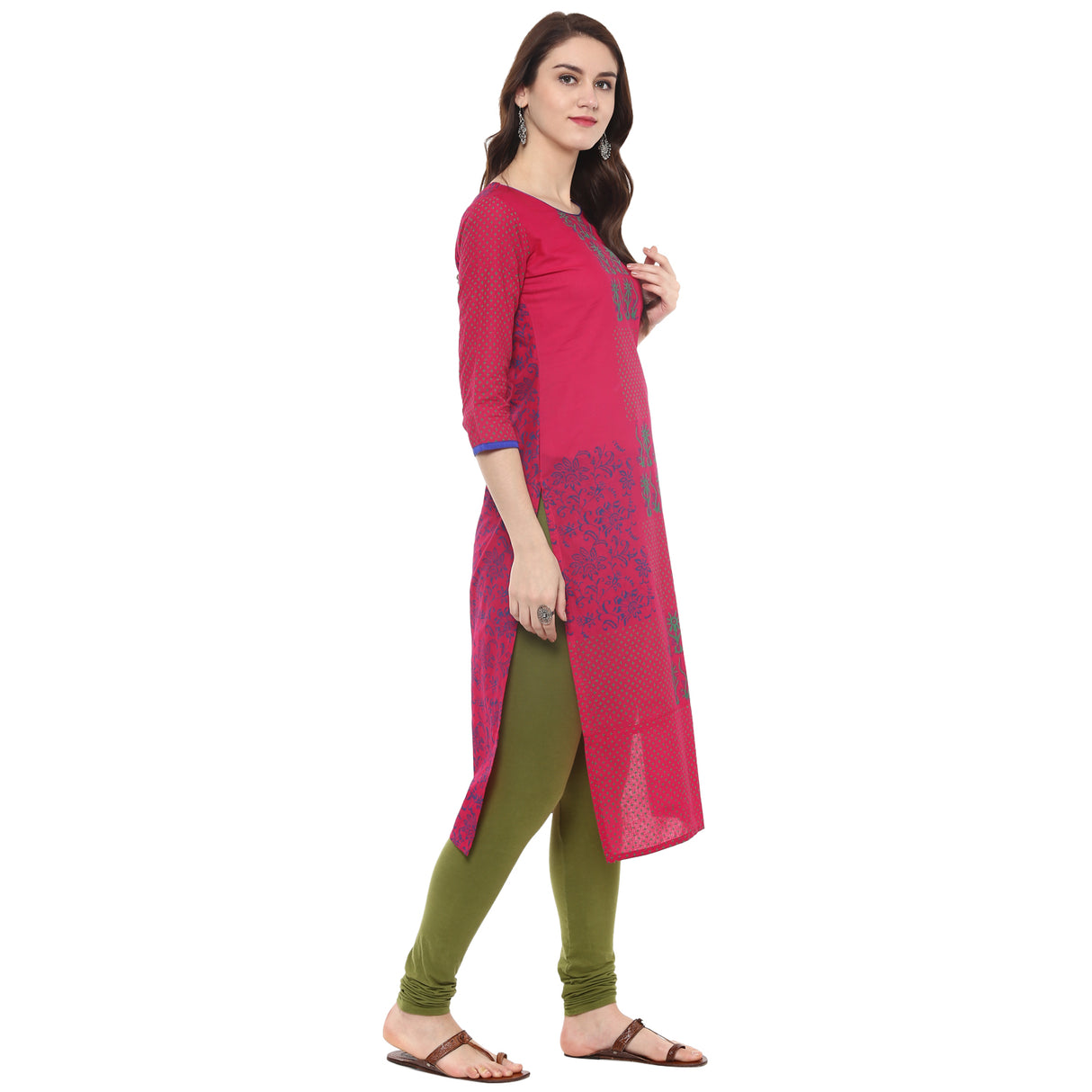 Blended Cotton Printed Kurta Top In Pink