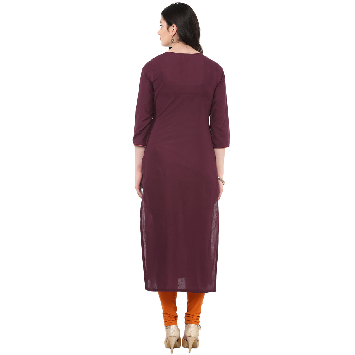 Blended Cotton Embroidered Kurta Top In Brown