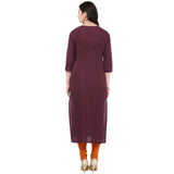 Blended Cotton Embroidered Kurta Top In Brown