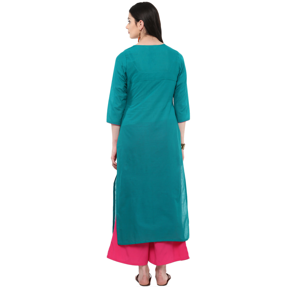 Blended Cotton Embroidered Kurta Top In Green