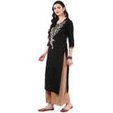 Blended Cotton Embroidered Kurta Top In Black