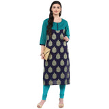 Blended Cotton Printed Kurta Top In Blue