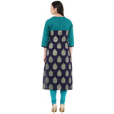 Blended Cotton Printed Kurta Top In Blue