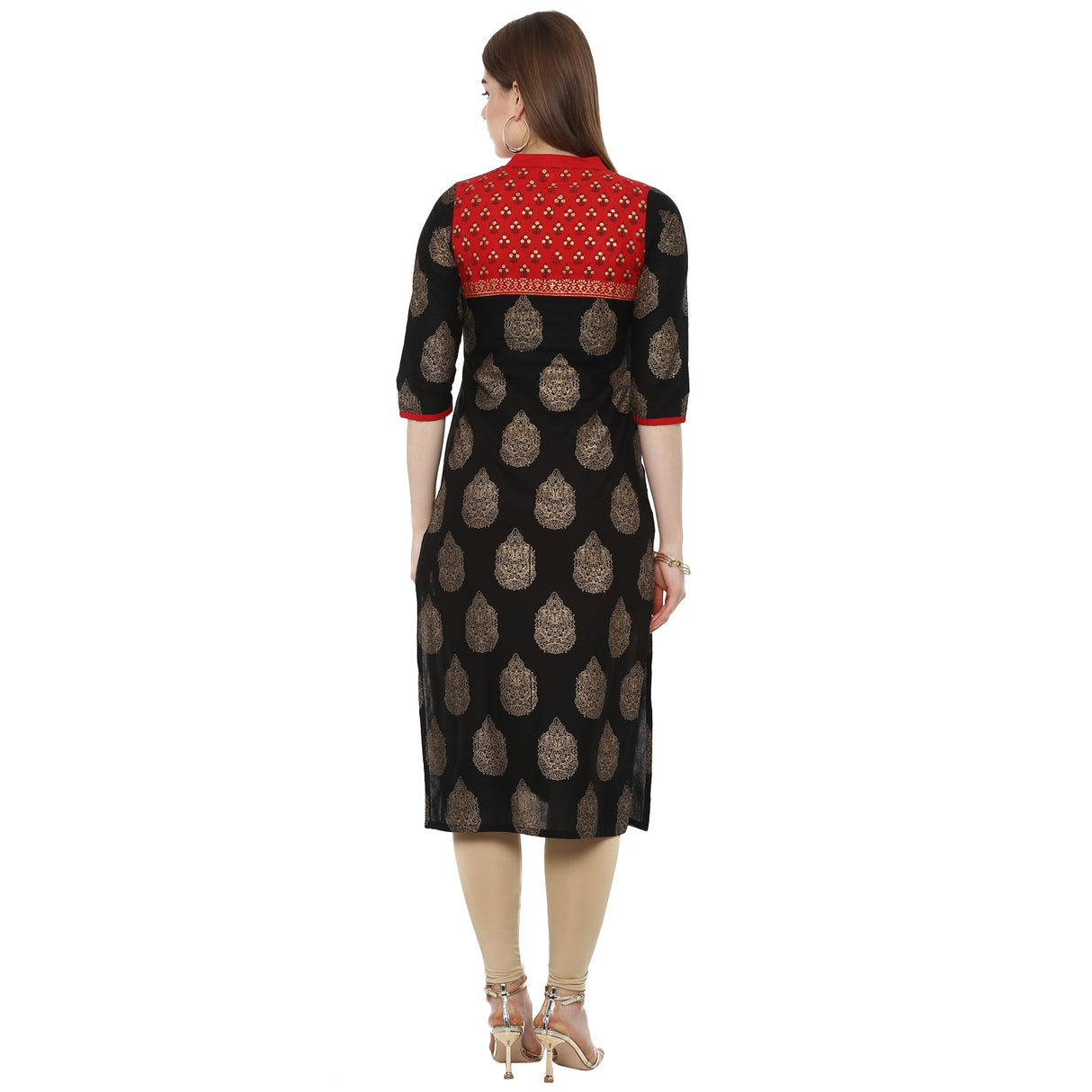 Blended Cotton Printed Kurta Top In Black