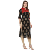 Blended Cotton Printed Kurta Top In Black