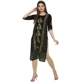 Blended Cotton Printed Kurta Top In Black