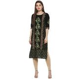 Blended Cotton Printed Kurta Top In Black