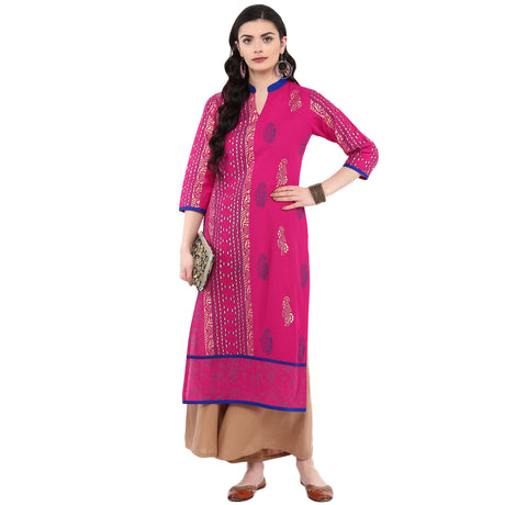 Blended Cotton Printed Kurta Top In Pink