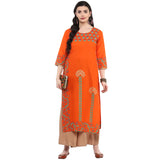 Blended Cotton Printed Kurta Top In Orange