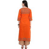 Blended Cotton Printed Kurta Top In Orange