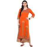 Blended Cotton Printed Kurta Top In Orange