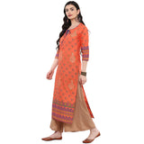 Blended Cotton Printed Kurta Top In Peach