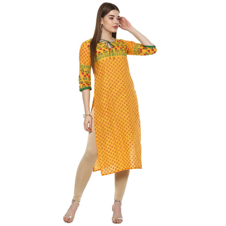 Blended Cotton Printed Kurta Top In Mustard