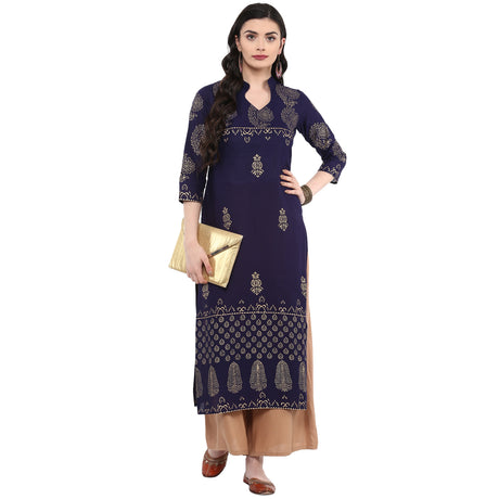 Blended Cotton Printed Kurta Top In Blue