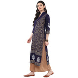 Blended Cotton Printed Kurta Top In Blue