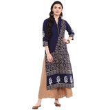 Blended Cotton Printed Kurta Top In Blue