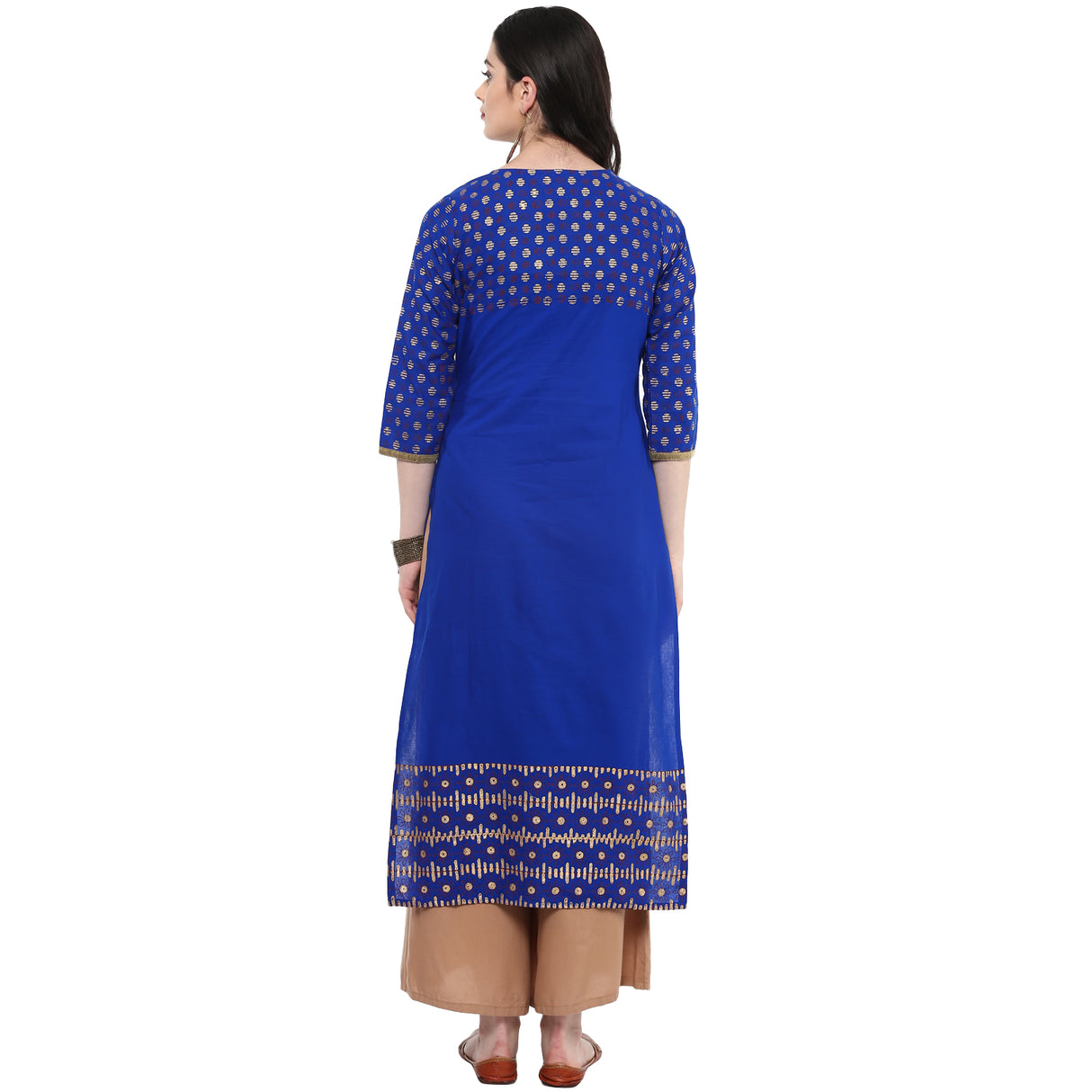 Blended Cotton Printed Kurta Top In Blue