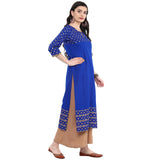 Blended Cotton Printed Kurta Top In Blue