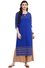 Blended Cotton Printed Kurta Top In Blue