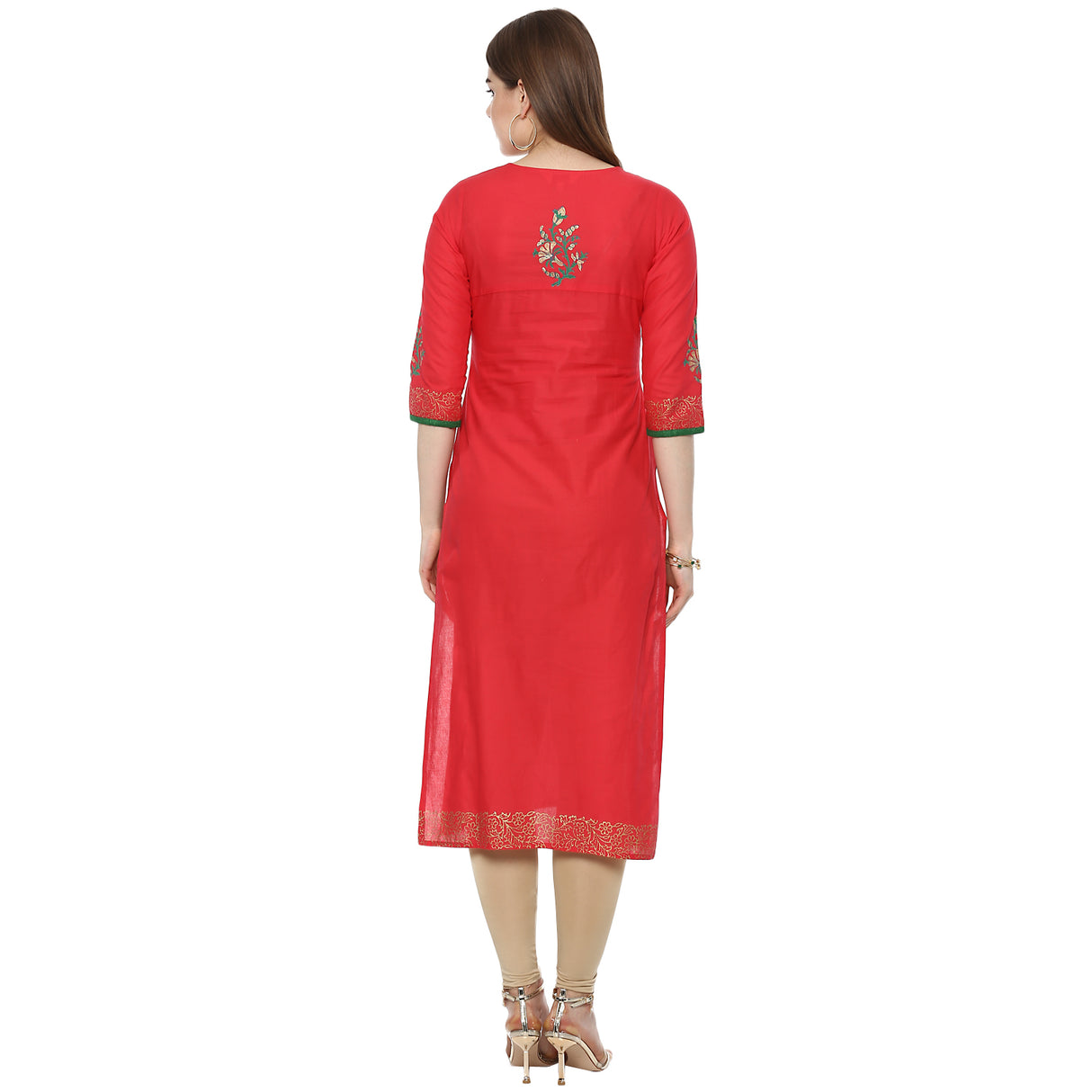 Blended Cotton Printed Kurta Top In Red