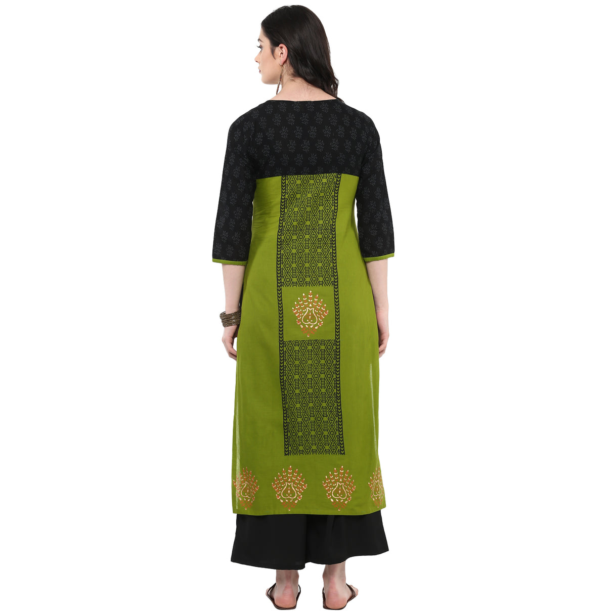 Blended Cotton Printed Kurta Top In Green