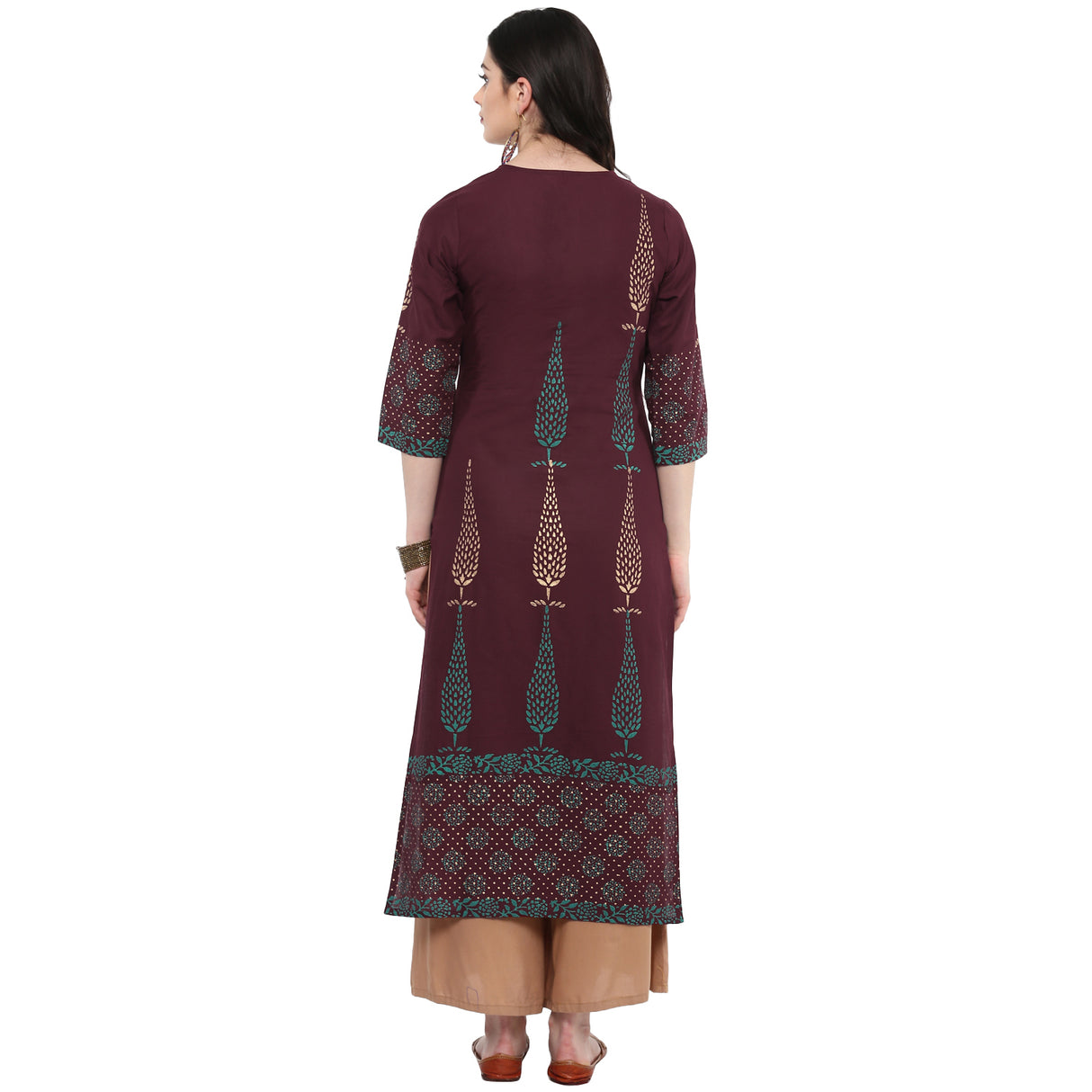 Blended Cotton Printed Kurta Top In Brown