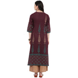 Blended Cotton Printed Kurta Top In Brown