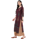 Blended Cotton Printed Kurta Top In Brown