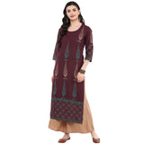 Blended Cotton Printed Kurta Top In Brown