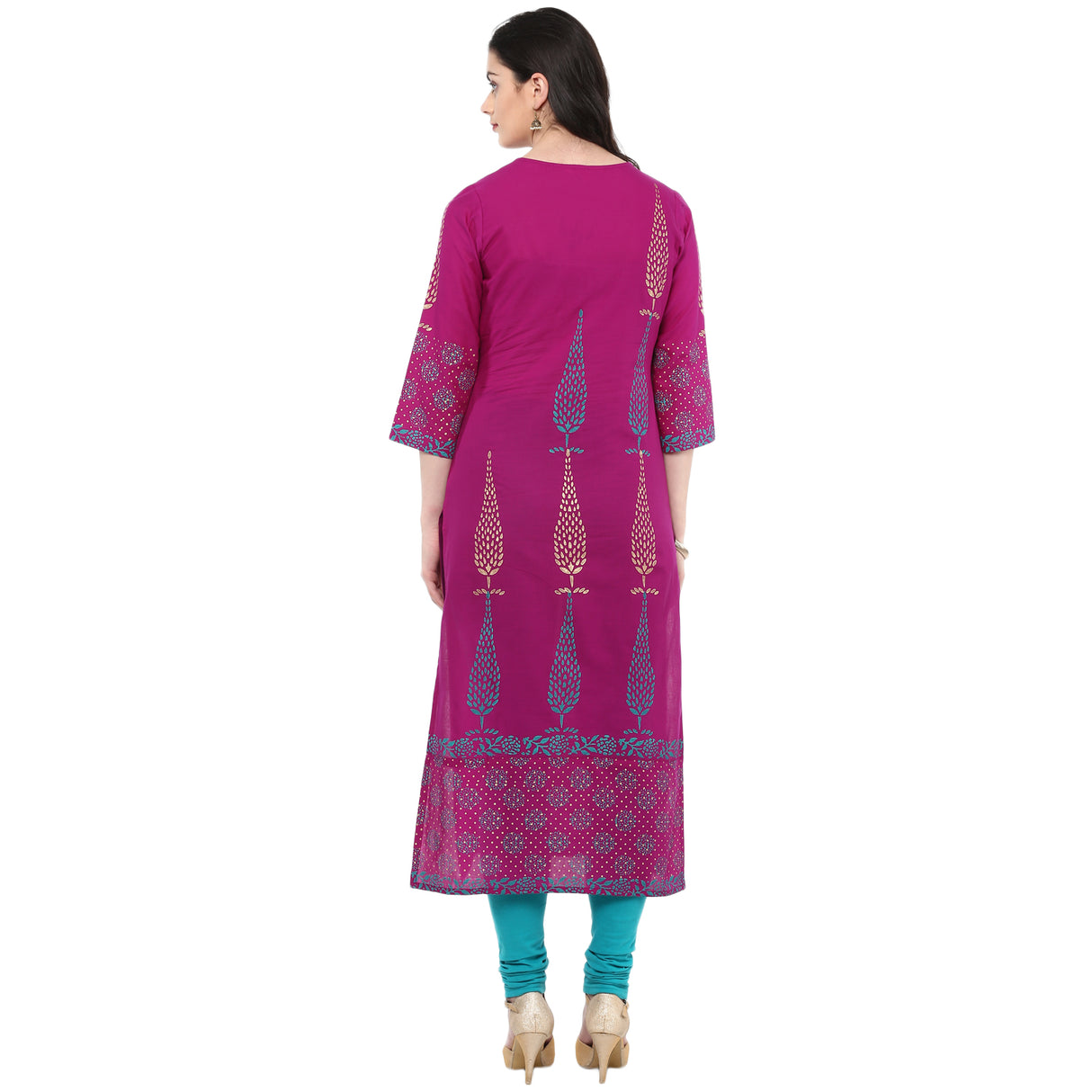 Blended Cotton Printed Kurta Top In Purple