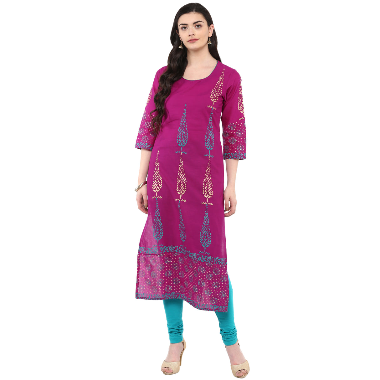 Blended Cotton Printed Kurta Top In Purple