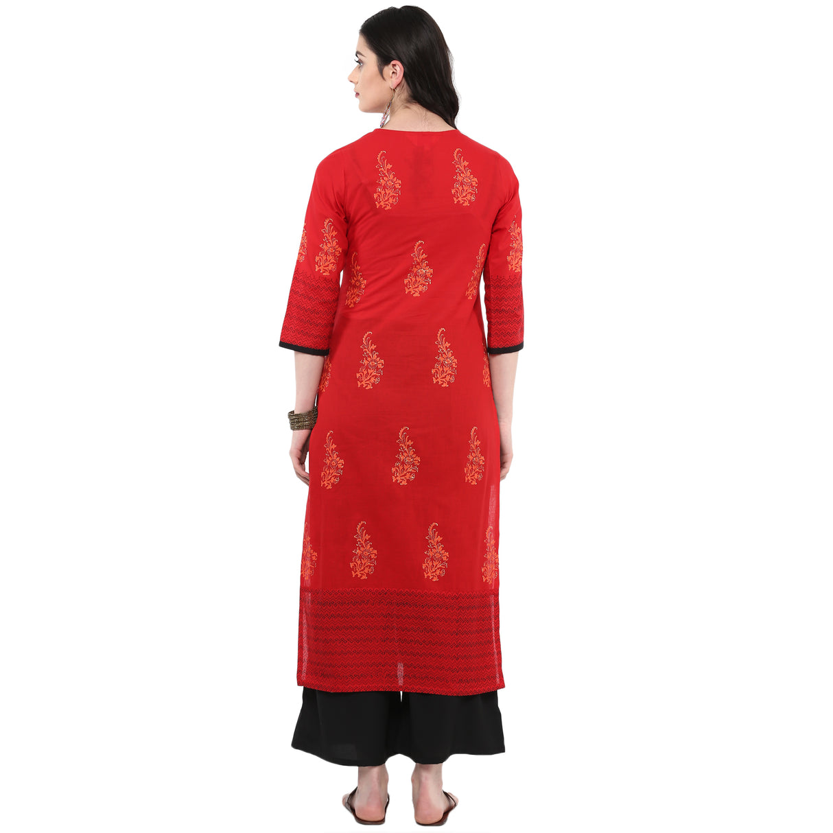 Blended Cotton Printed Kurta Top In Red