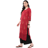 Blended Cotton Printed Kurta Top In Red