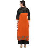 Blended Cotton Printed Kurta Top In Orange