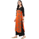 Blended Cotton Printed Kurta Top In Orange