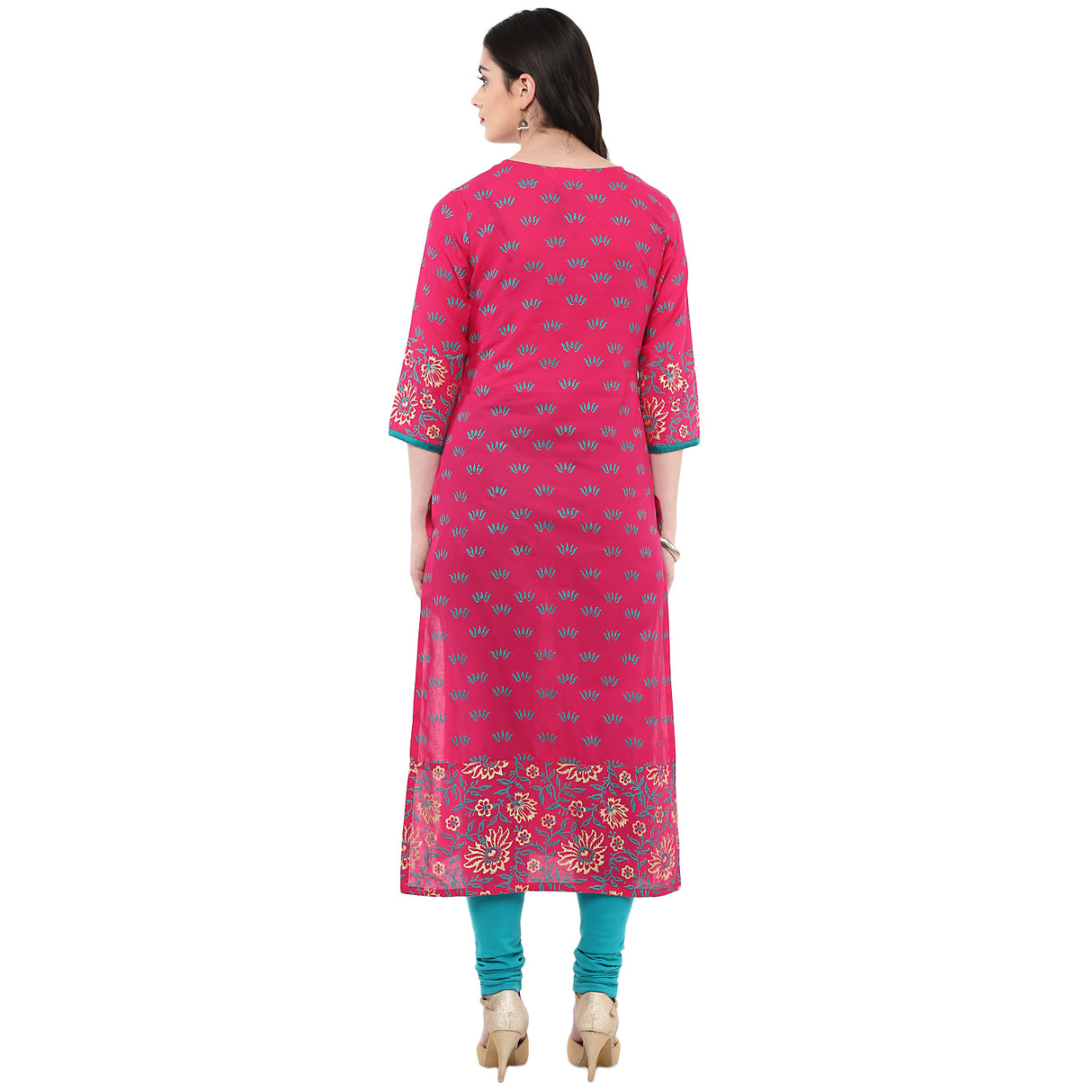 Blended Cotton Printed Kurta Top In Pink