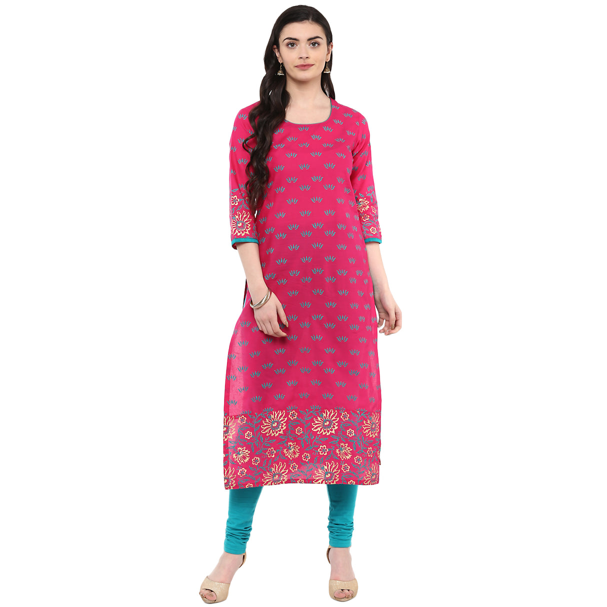 Blended Cotton Printed Kurta Top In Pink