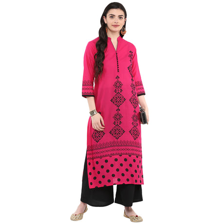 Blended Cotton Printed Kurta Top In Pink