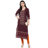 Blended Cotton Printed Kurta Top In Brown