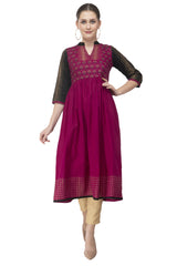 Blended Cotton Block Prints Kurta Top In Purple