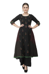 Blended Cotton Block Prints Kurta Top In Black