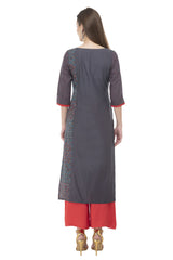 Blended Cotton Block Prints Kurta Top In Gray